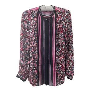 Elie Tahari Floral/Stripe Silk Blouse
